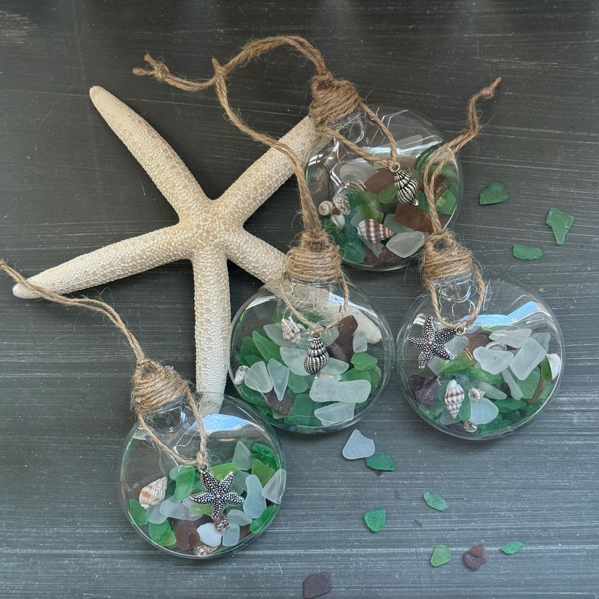 Sea Glass and Shells • Christmas Coastal Bauble Decoration