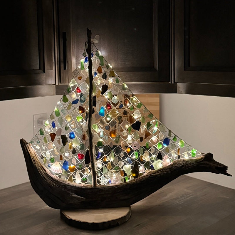 💖A Love Shaped by Time — Handcrafted Sea Glass Boat🌊