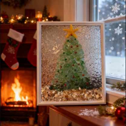 🎄Handcrafted Sea Glass Christmas Tree Art– Coastal Charm with Luxe Beachy Festive Flair🎄