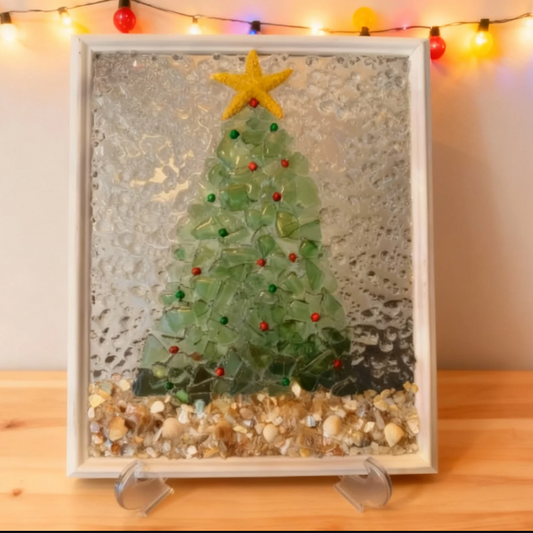 🎄Handcrafted Sea Glass Christmas Tree Art– Coastal Charm with Luxe Beachy Festive Flair🎄