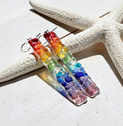 🌈 Sea-Tumbled Rainbow Bling——Hand-Calibrated🏖️One-of-a-Kind Coastal Earrings