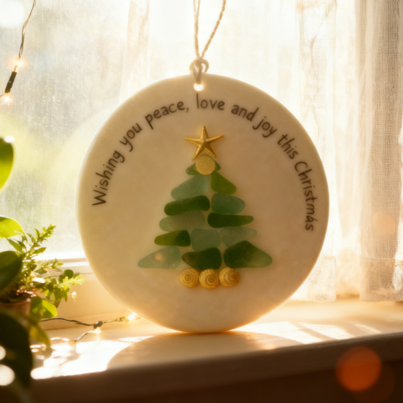 【GIFT OF THE TIDE Series🌊】Sea Glass Christmas Wish Plaque