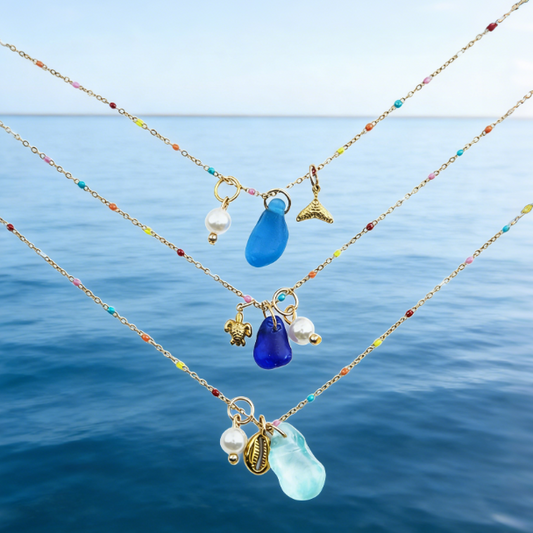 The Ocean Muse Collection: Colorful Enamel & Sea Glass Charm Necklaces