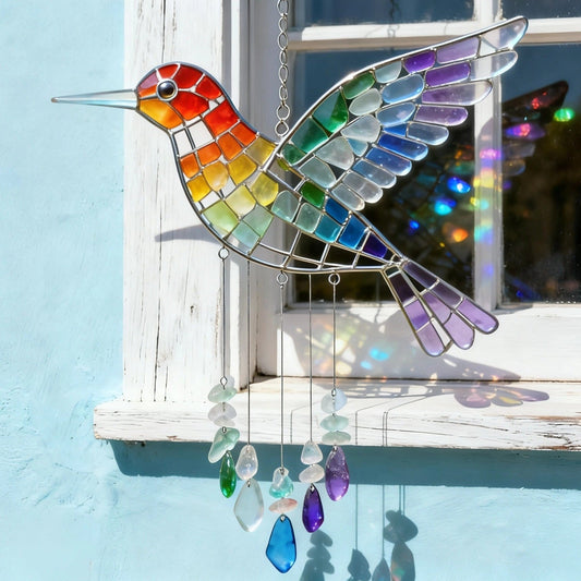 🌬️Sea Glass Rainbow Bird Wind Chime🌈
