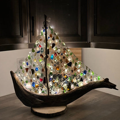 💖A Love Shaped by Time — Handcrafted Sea Glass Boat🌊